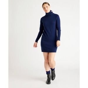 QUINCE Navy Mongolian Cashmere Turtleneck Sweater Dress Size Large